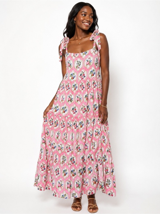 Smith & Quinn Dresses & Skirts - Sleeveless Pink Floral Tie-Shoulder Maxi Dress - Fits like XS